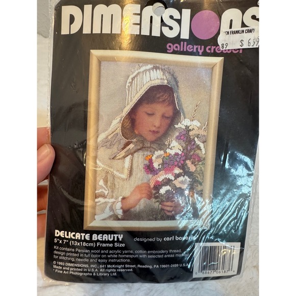 Dimensions Other - Vintage 1993 Dimensions Delicate Beauty Crewel Kit Carl Bauerle 5x7 Floral Girl